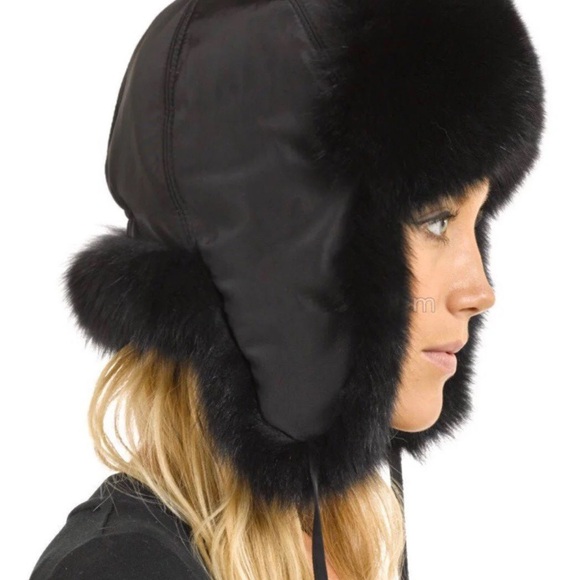 NWOT Genuine Fox Fur Bomber Black HAT - Picture 2 of 6